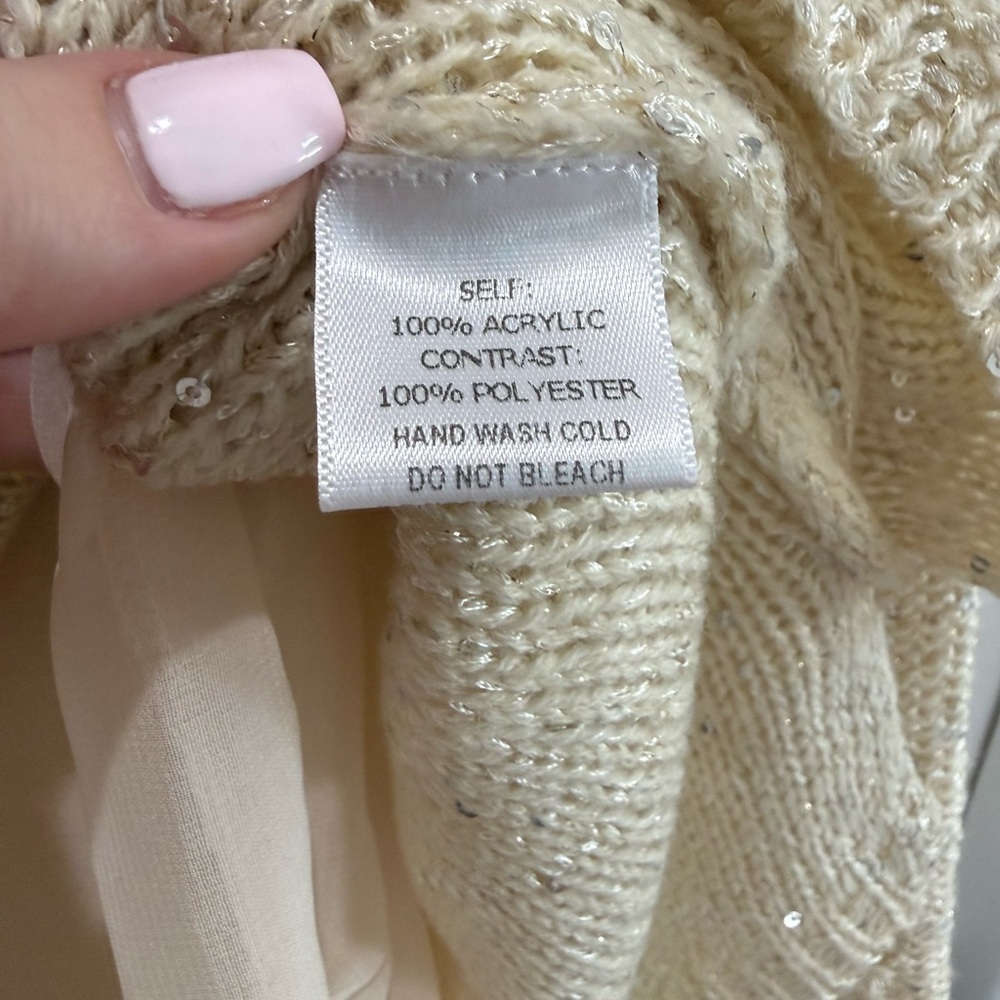 Cream Sequin Sweater with Layered Hem - Picture 5 of 5